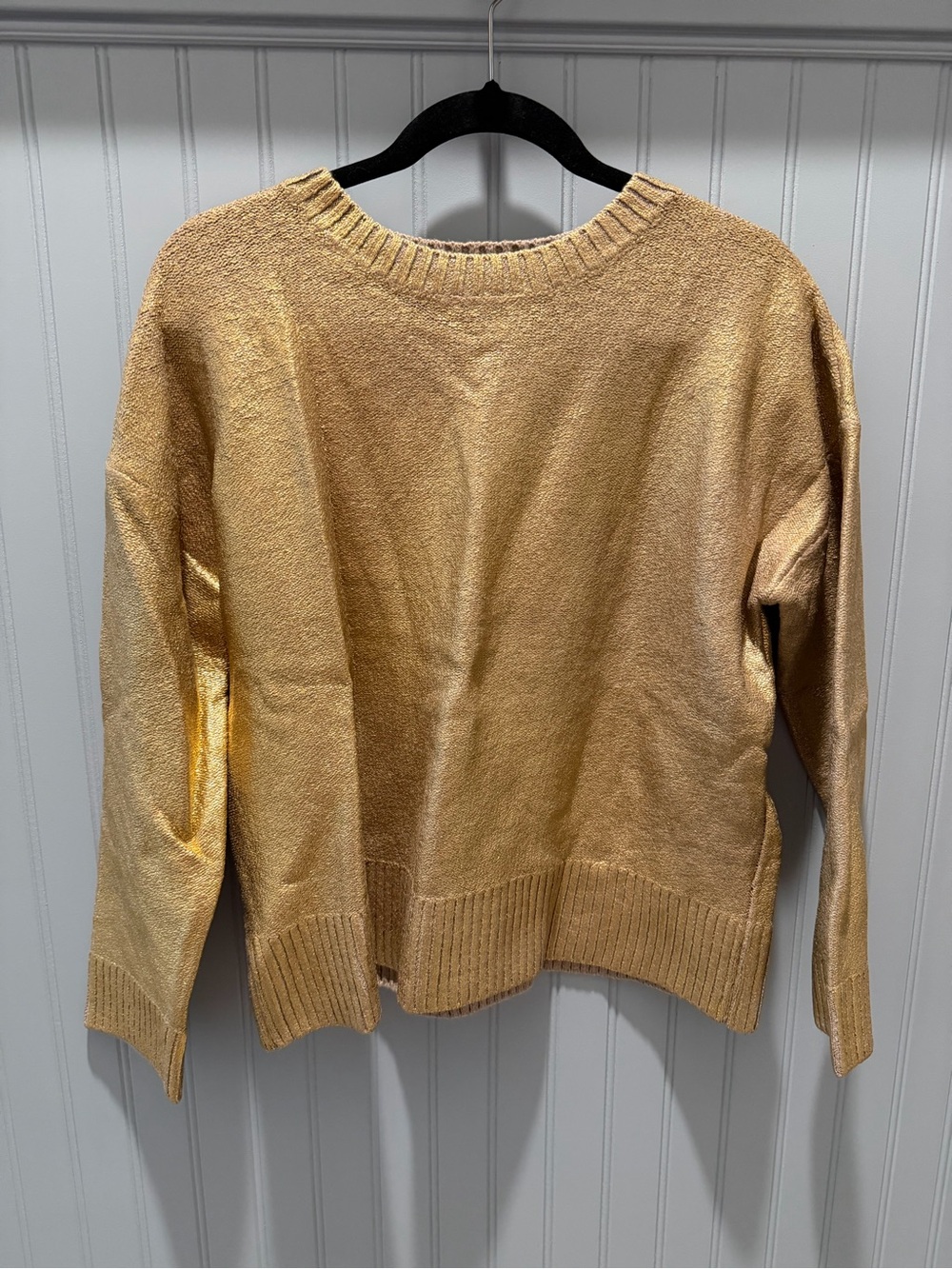 LOFT Metallic Gold Scoop Neck Sweater